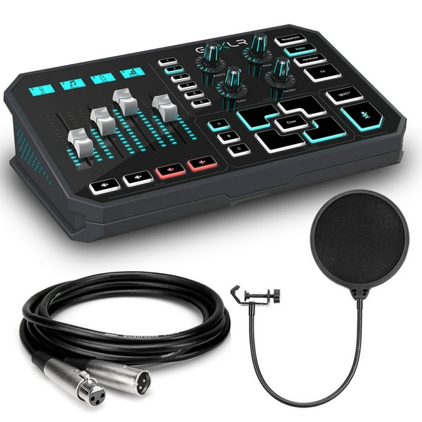 Blucoil 10-FT Balanced XLR Cable and 5x Cable Ties TC Helicon GO XLR 4-Channel Mixer for Online Broadcasting Bundle with Audio-Technica AT2020 Condenser Microphone Pop Filter